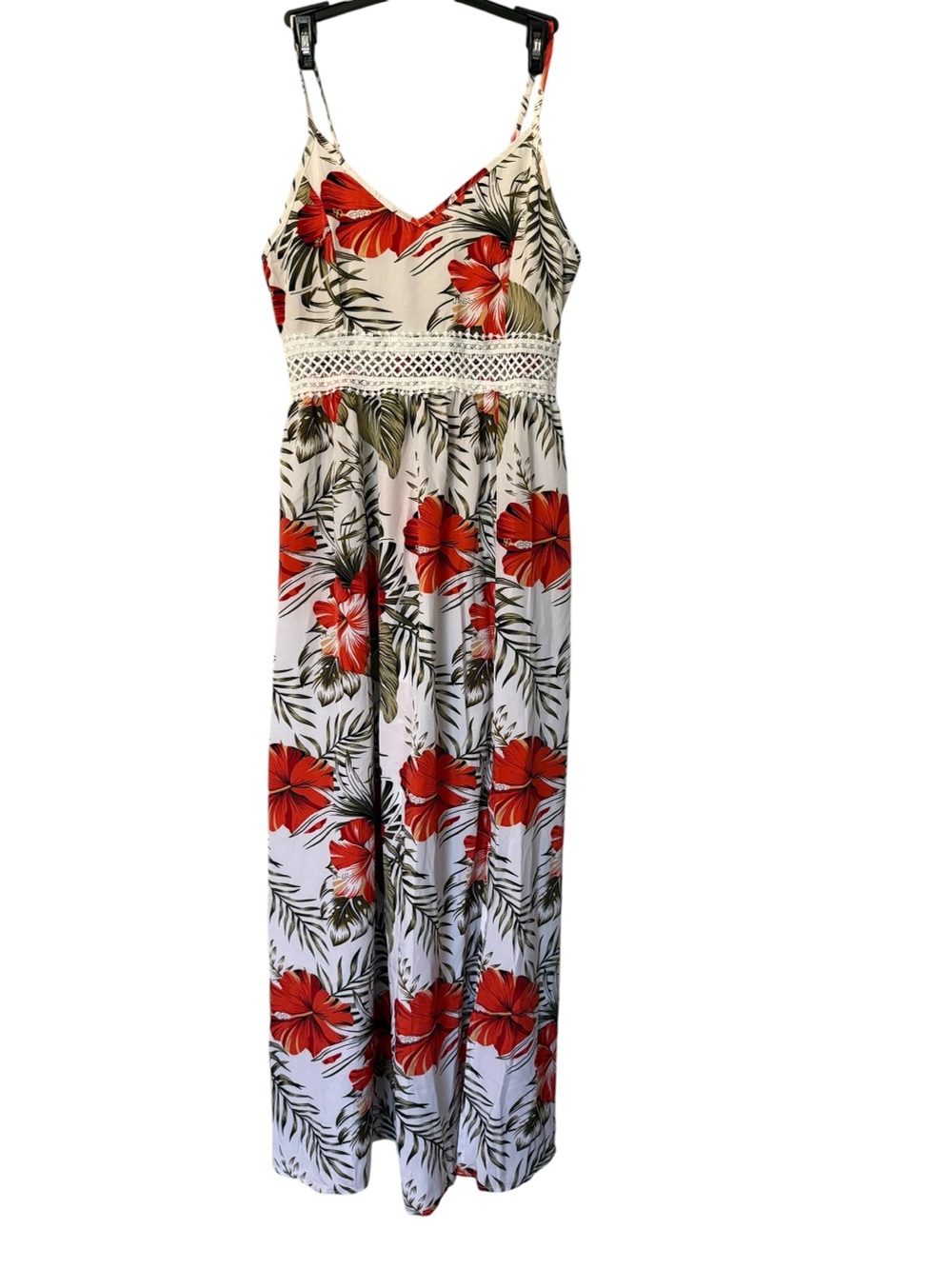 Source Unknown White Maxi Dress with Red Floral Print NWOT